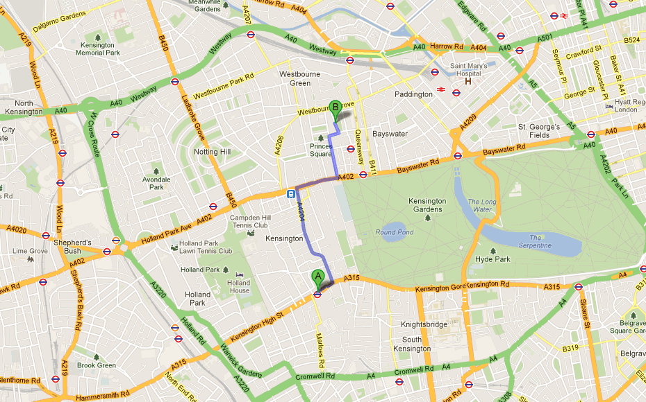 click to open directions from kensington high street to the clinic on google maps
